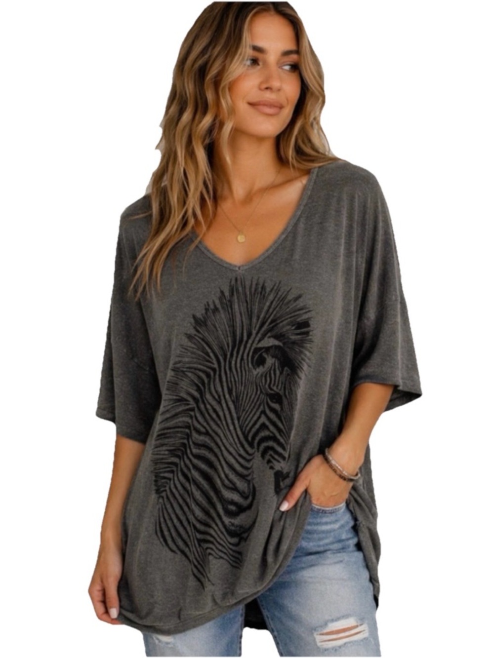 Lauren Moshi Zebra Women’s Grey Short Sleeve Size XS